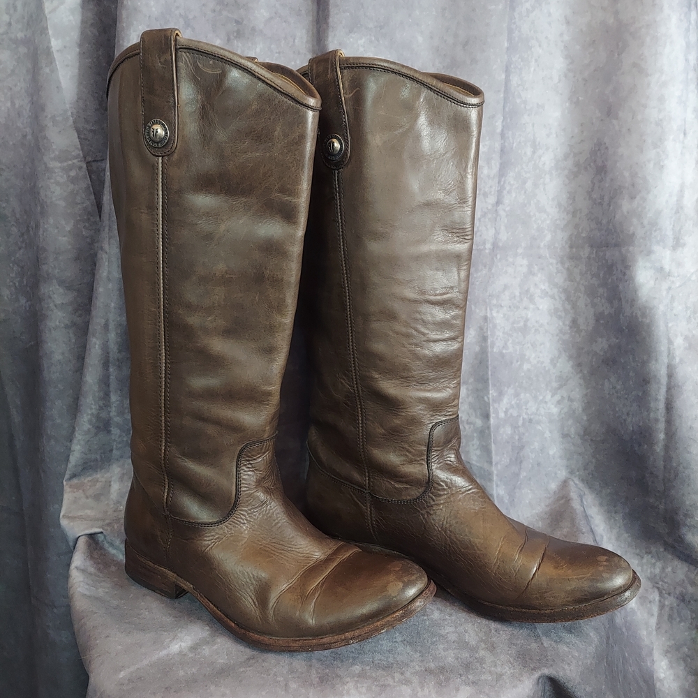 Frye Melissa Button Extended Calf Leather Riding Boots Cognac Brown Women's 9B - Picture 3 of 16